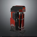 Red Industrial Device With Dual Cylindrical Components And Black Top Control Panel 3d model