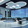 Modern monitoring room control room monitoring command center display screen console display screen 3d model