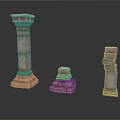 Three Decorative Stone Pillars With Unique Designs And Architectural Details 3d model