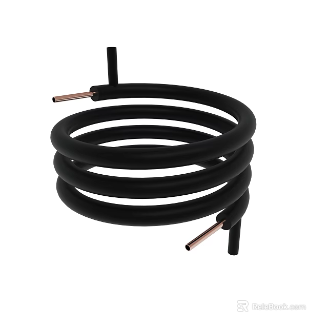 Black Coiled Pipe Structure With Copper Tube Connections For Industrial Applications 3d model 