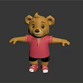 Cute Yellow Fur Cartoon Bear Doll Wearing Pink Shirt Black Shorts And Pink Shoes