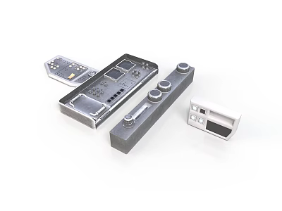 Metallic Electronic Control Panel Components With Knobs Buttons And Display Modules 3d model