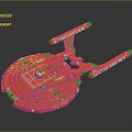 Red Cosmic Spacecraft Model With Circular Design And Arm Like Structures
