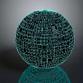 Futuristic Digital Art Sphere With Grid Like Line Structure And Blue Tone Reflection