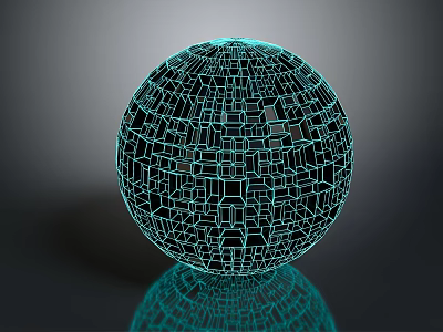 Futuristic Digital Art Sphere With Grid Like Line Structure And Blue Tone Reflection 3d model