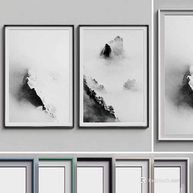 Picture Frames with Black and White Landscape Paintings for Wall Decor 3d model 
