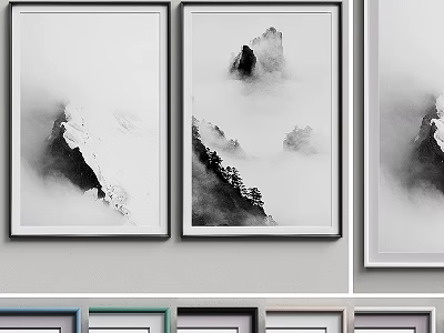 Picture Frames with Black and White Landscape Paintings for Wall Decor 3d model