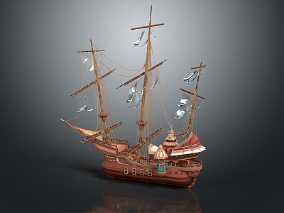 European-style ancient ship ancient warship large ancient ship ancient warship 3d model