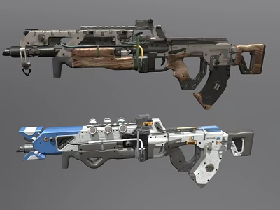 Futuristic Sci-Fi Weapons with Mechanical Design Brown Black Blue White Tactical Grips and Scopes 3d model