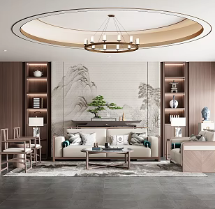 New Chinese-style box lounge area sofa background sofa coffee table combination 3d model
