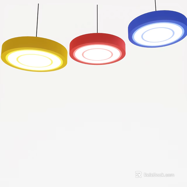 Colorful Circular Pendant Ceiling Lights With Ring Design And Illuminated Glow 3d model 