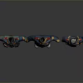 Three Sets of Blue Military Uniforms with Gold Buttons Red Belts and Badges