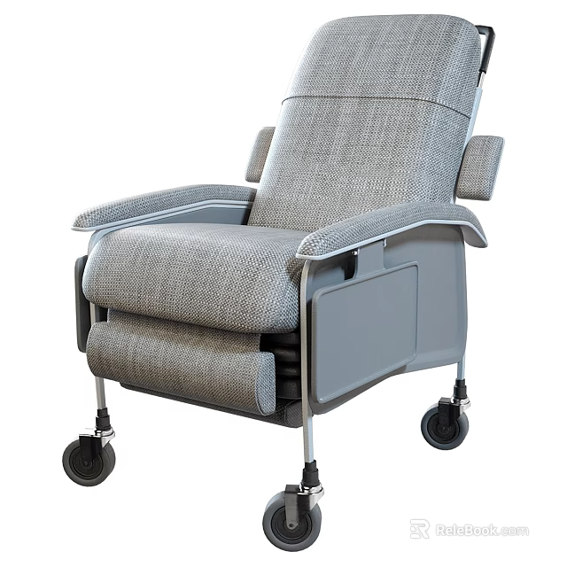 Gray Upholstered Medical Armchair With Wheels And Adjustable Backrest For Nursing Use 3d model 