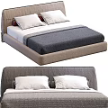 Modern Gray Double Bed With Headboard White Gray Pillows And Textured Bed Sheets 3d model