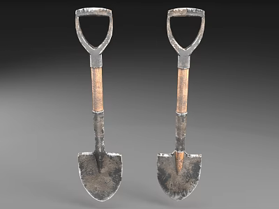 Two Classic Vintage Metal Shovels With Wooden Handles And Rustic Look 3d model