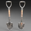 Two Classic Vintage Metal Shovels With Wooden Handles And Rustic Look
