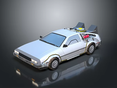 Silver DeLorean DMC12 Car With Flux Capacitor And Gull Wing Doors 3d model