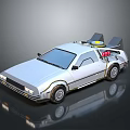 Silver DeLorean DMC12 Car With Flux Capacitor And Gull Wing Doors