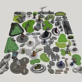Diverse Garden Ornaments Collection Featuring Green Plant Shapes Stone Elements And Pathway Designs