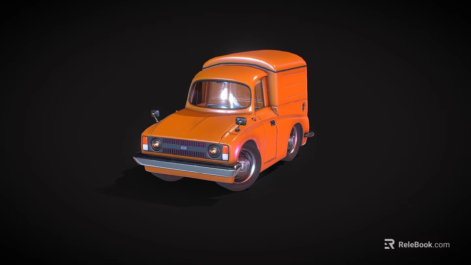 Orange Small Vintage Van With Classic Front Design And Black Wheels 3d model 