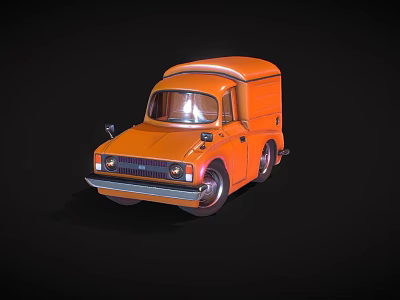 Orange Small Vintage Van With Classic Front Design And Black Wheels 3d model