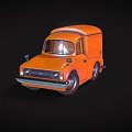 Orange Small Vintage Van With Classic Front Design And Black Wheels 3d model