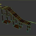 Wooden Multi Level Platform Structure With Sloped Ramp And Pillar Supports