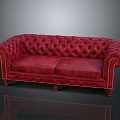 Red Tufted Leather Two Seater Sofa With Wooden Legs And Armrests