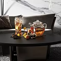 Refreshing Iced Tea in Glass Teapot on Living Room Coffee Table with Lemon Slices and Ice