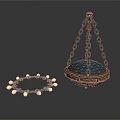 Hanging Pendant Light With Chain And Circular Decor With White Beads