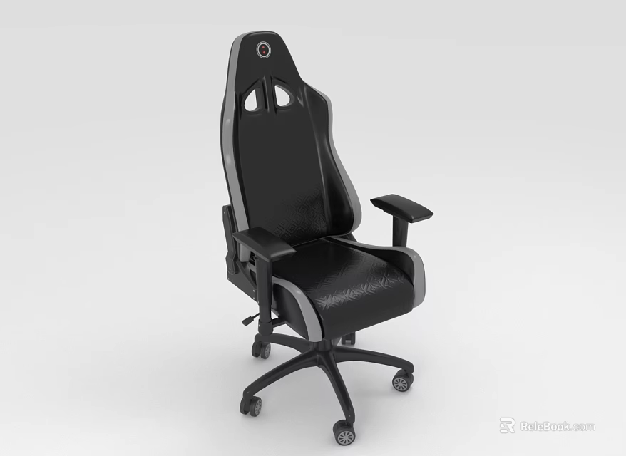 Black Leather Office Chair With Ventilated Backrest Modern Armrests And Wheels 3d model 