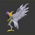 Woman Themed Creature With White Wings Purple Yellow Decor Yellow Claws And Gray Background