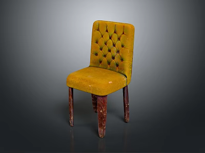 Classic Yellow Dining Chair With Tufted Diamond Pattern Backrest and Sturdy Wooden Legs 3d model