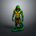 Green Muscular Snake Humanoid Creature With Tribal Attire And Coiled Tail