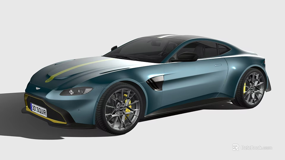 Teal Sports Coupe With Yellow Stripe Sleek Design And Alloy Wheels 3d model 