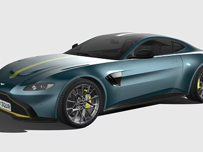 Teal Sports Coupe With Yellow Stripe Sleek Design And Alloy Wheels 3d model