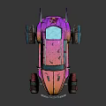 Vintage Beetle Style Car With Pink Orange Gradient Worn Texture Modified Wheels And Glowing Accents