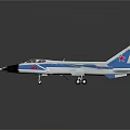 Blue And White Fighter Jet Model With Red Star Markings On Wings And Detailed Design