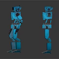Blue Mechanical Robot Figures With Extended Relaxed Arm Positions And Metal Structure
