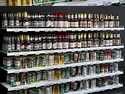 Display Shelves With Multiple Layers Holding Various Beer Bottles In Retail Store 3d model