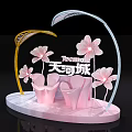 Elegant Teemall Decorative Installation With Pink Flowers And Curved Structures
