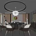 Elegant Private Dining Room With Round Table Chairs Pendant Light And Green Plants