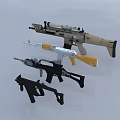 Three Modern Tactical Weapons With Scopes Colored Grips And Black Silver Tan Designs 3d model