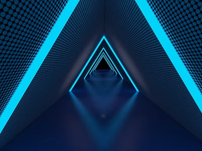 Futuristic Tunnel With Blue Neon Lights Black Grid Walls And Deep Blue Floor 3d model