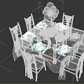 Elegant Dining Table Set With Purple Tablecloth Chairs Ribbon Decorations Tableware Vases And Balloons