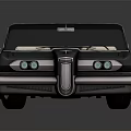 Vintage Classic Car With Dark Streamlined Body And Retro Interior Design Details