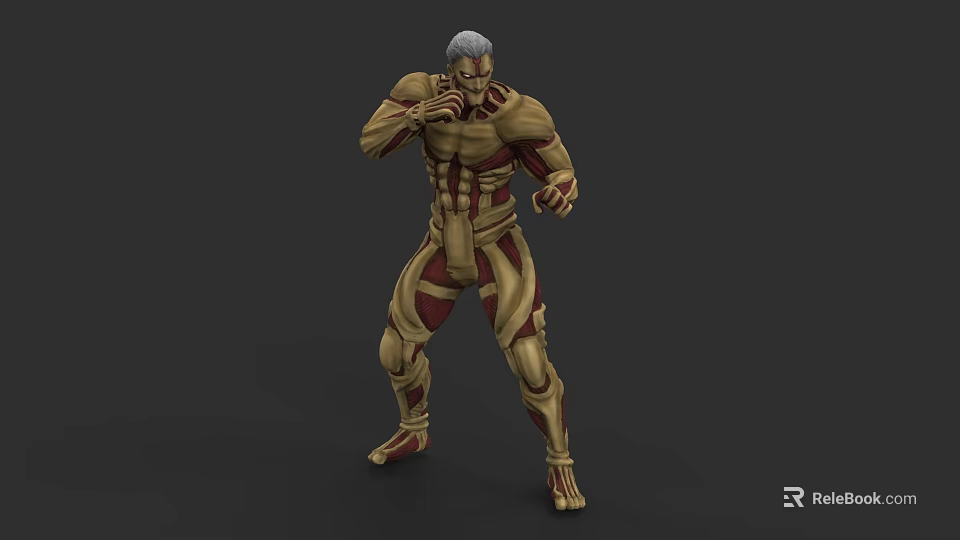 Silver Haired Muscular Game And Movie Character In Red And Gold Armor Fighting Stance 3d model 
