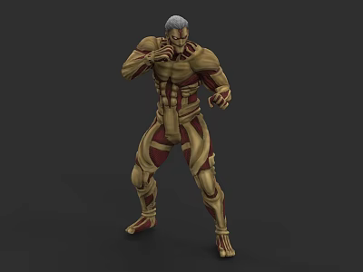 Silver Haired Muscular Game And Movie Character In Red And Gold Armor Fighting Stance 3d model