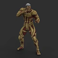Silver Haired Muscular Game And Movie Character In Red And Gold Armor Fighting Stance