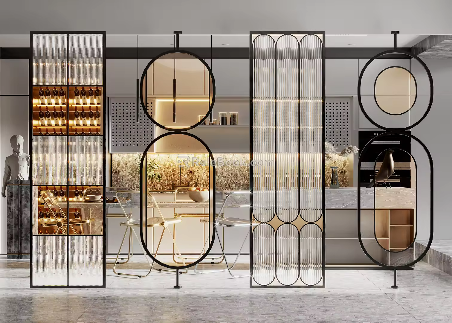 Modern partition glass screen partition 3d model